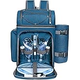 Hap Tim Picnic Basket Backpack for 2 Person with Insulated Leak Proof Cooler Compartment,Wine Holder,Fleece Blanket,Cutlery Set, Engagement Gifts, Mr and Mrs Gifts, Couples Gifts, Blue (36083-BL2)