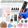 Semi-Permanent Makeup Microblading Machine Kit, Professional Wireless Tattoo Gun Kit with 1800mAh Capacity Power, 50Pcs Cartridge Needles, 5Pcs Eyebrow Tatoo Inks for Artists Beginners (Red, P3)