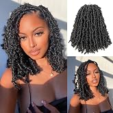 Superlight Butterfly Locs Crochet Hair 12 Inch 6 Packs Color Natural Black | GUOHUI 12 in 1B# All Handmade Hair Extensions Pre-Looped Soft Distressed Faux Braids for Women Kids