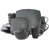 Gibson Elite Soho Lounge Square Reactive Glaze Stoneware Dinnerware Set, Service for 4 (16pc), Eclipse