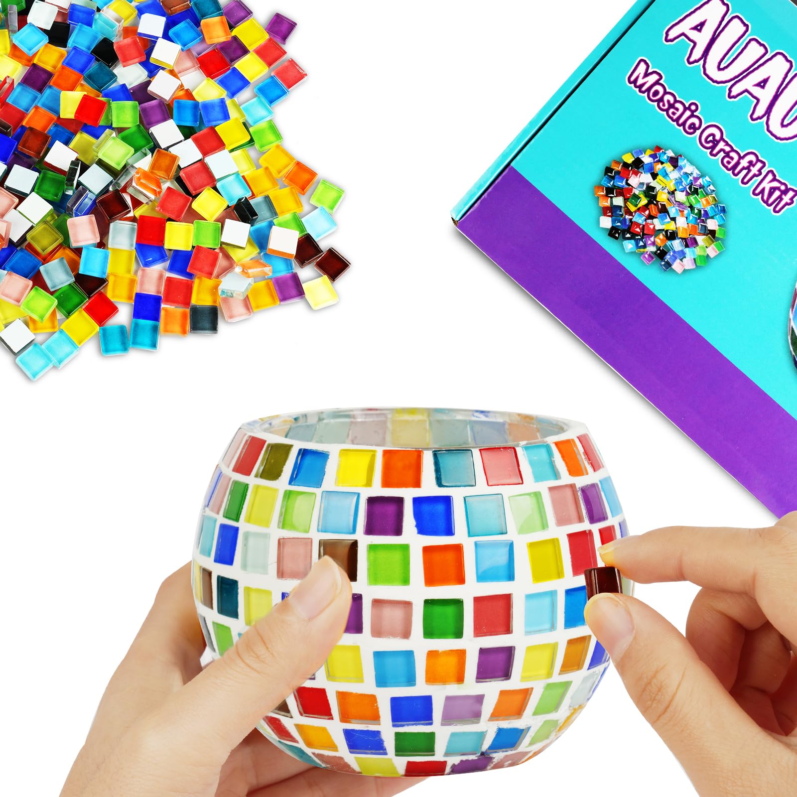 AUAUY Glass Mosaic Candle Holder Kit, Creativity DIY Stained Glass Kit for Children, Arts and Crafts Kit for Kids & Adults, Tealight Candle Holder for Home Lighting Decor, Handmade Artwork Kids Gifts