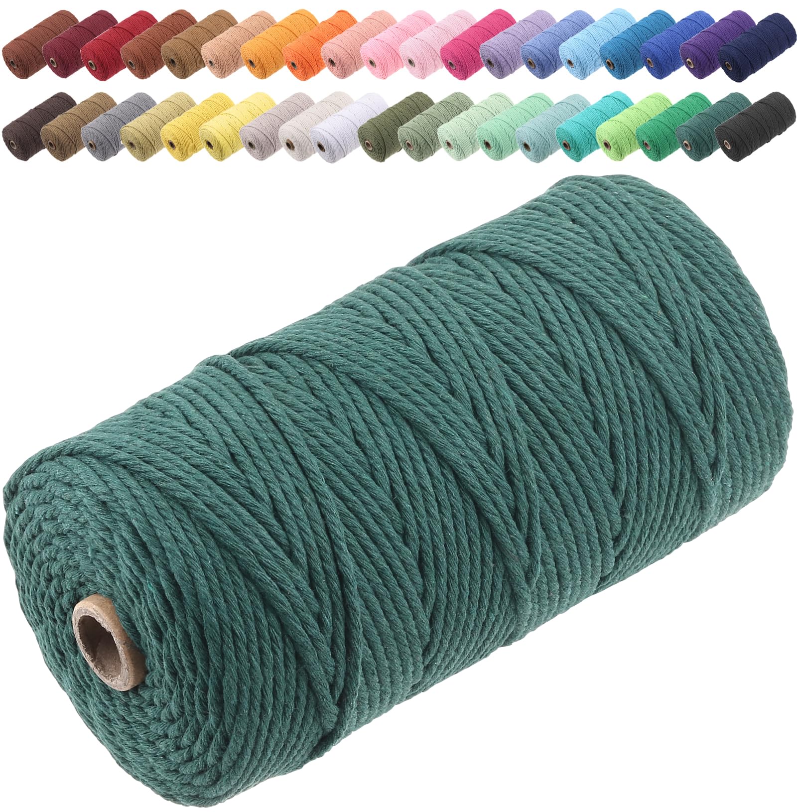 GOHOF Macrame Cord 3mm x 150m Premium Cotton Rope, 4 Strand Twisted Soft for Art and Crafts, Perfect Material Without Chemicals (Deep Green)