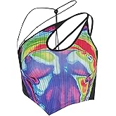 CAPE CLIQUE Women Sexy Spaghetti Strap Summer Croptops Y2k Tie Dye Tank Top Sleeveless Bodycon Printed Cami Top