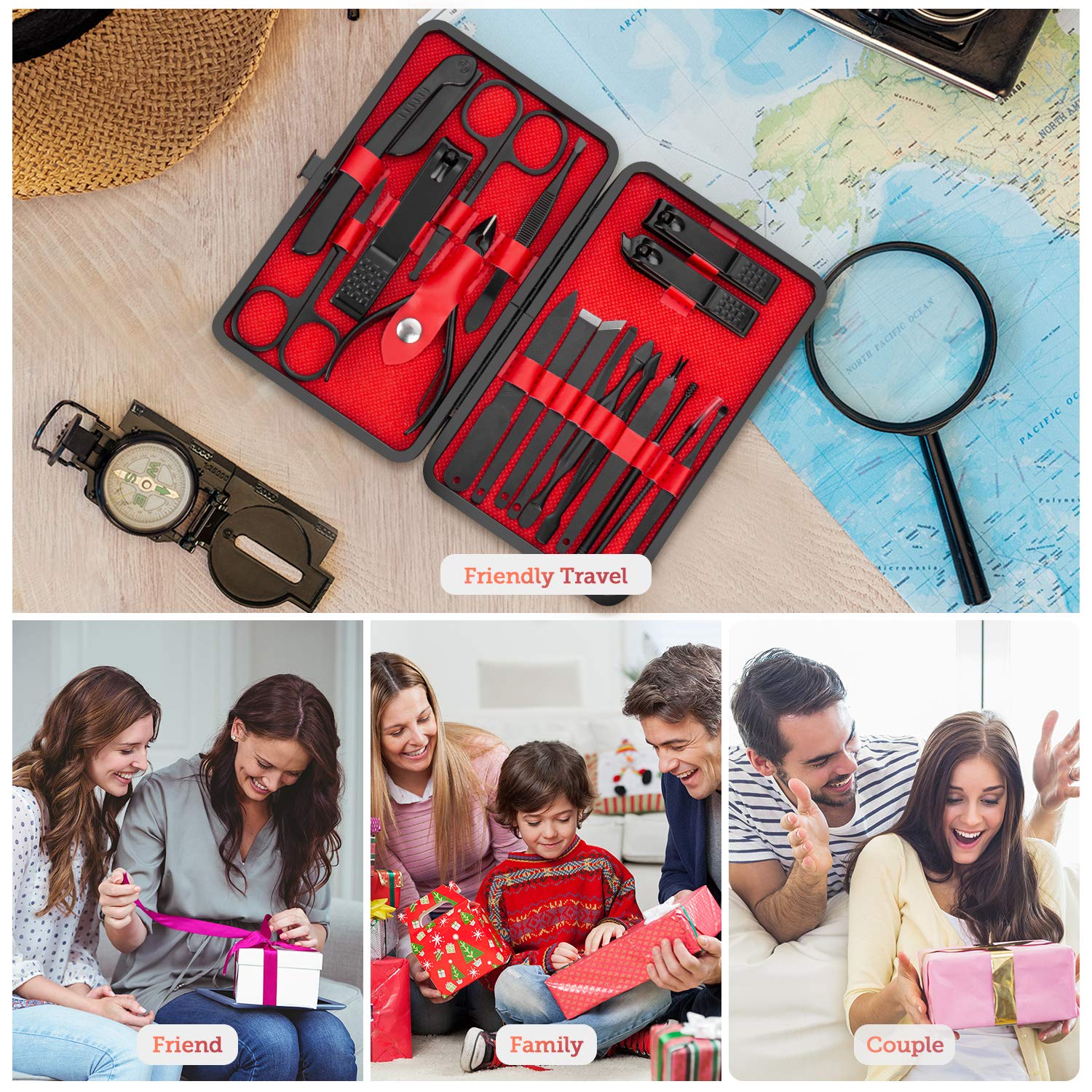 Vabogu Manicure Set, Pedicure Kit, Nail Clippers, Professional Grooming Kit, Nail Tools 18 In 1 with Luxurious Travel Case For Men and Women 2020 Upgraded Version, Black : Beauty