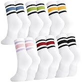 Fingertip WD 6 Pairs Retro Stripe Tube Socks Classic Athletic Sport Running Crew Casual Cotton Novelty Socks for women Girls