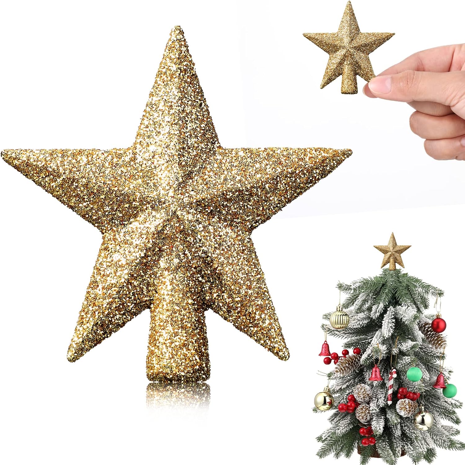 Tree Toppers - Hanaive Christmas Tree Topper Mini Star Small Treetop for Christmas Tree Star Ornaments Decorative for Home Xmas Holiday Party(Gold,2.36 Inch,Glitter)