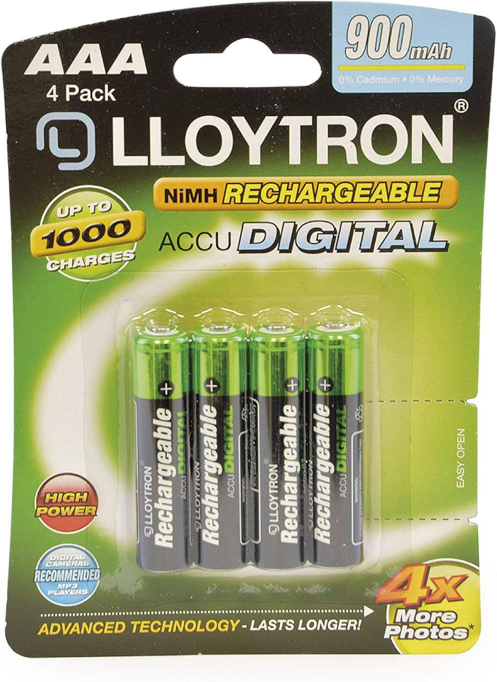 LLOYTRON NiMH AccuDigital AAA 900mAh 4 Pack Rechargeable Batteries