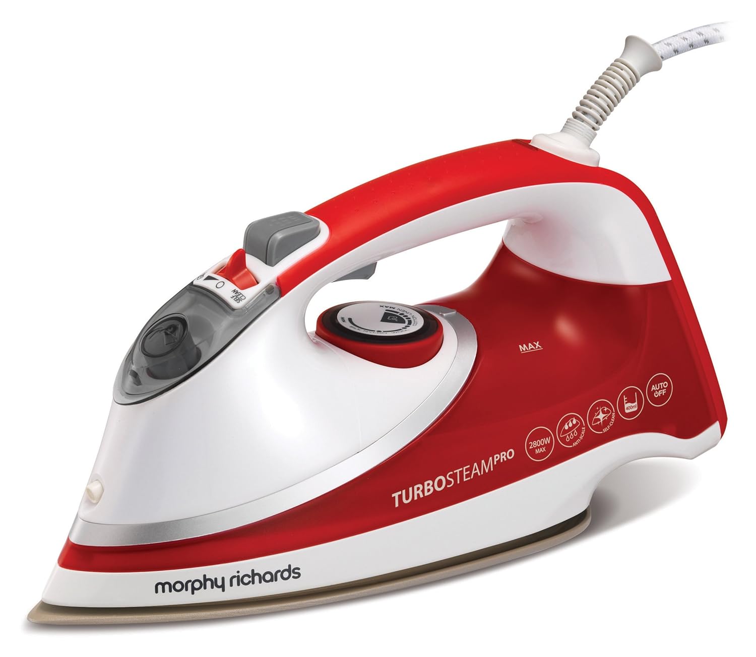 Morphy Richards Turbo Steam Pro Steam Iron Pearl Ceramic Soleplate 303124  Red White Steam Iron: Amazon.co.uk: Kitchen & Home
