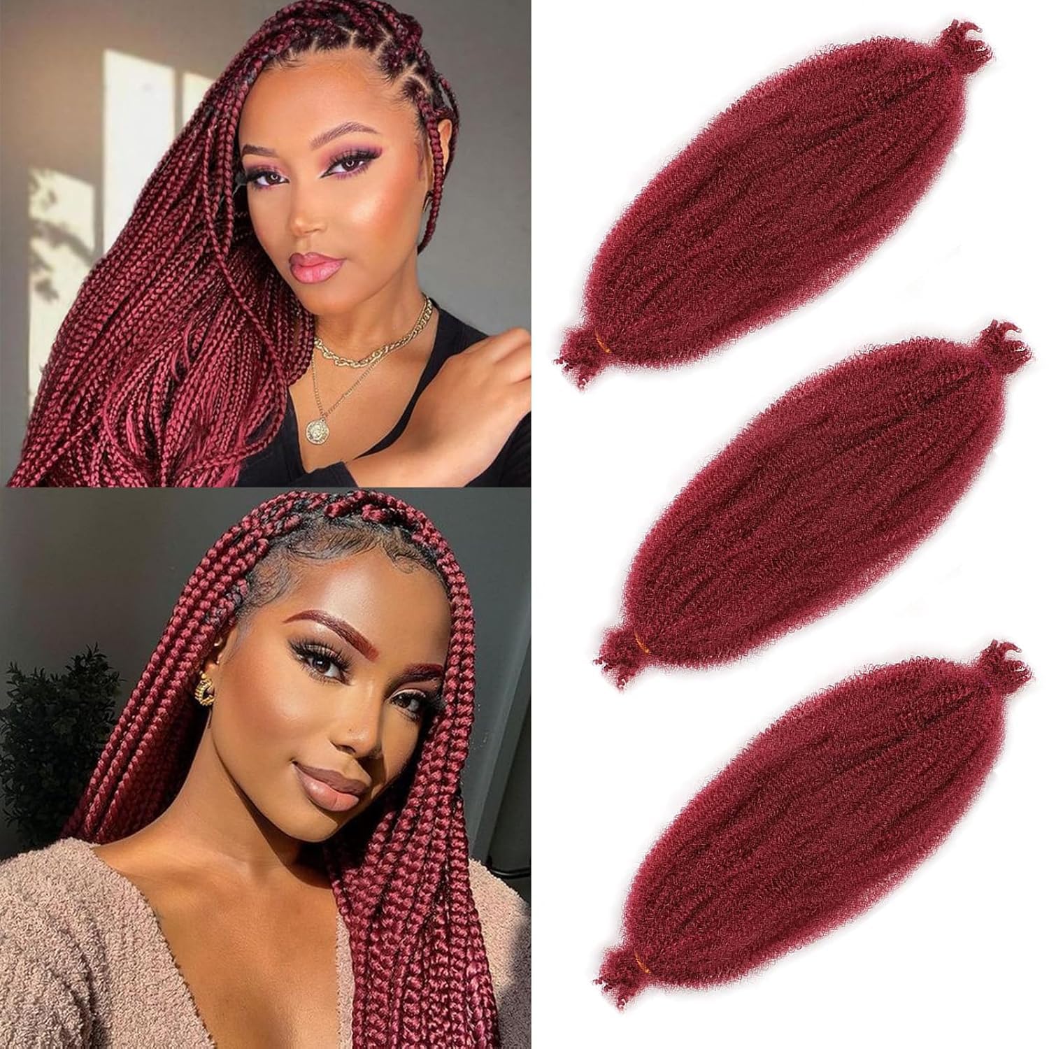Xtrend 3 Packs Afro Twist Hair Extensions Soft Elastic Pre Separated Faux Locs Hair Extensions Vanilla Faux Locs Crochet Braids Natural Synthetic Braids 8strands/pack BUG# Burgundy 20 Inch