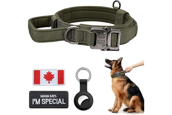 OEBEESA Tactical Dog Collar with Handle, Heavy Duty for Large Dogs | Control Padded Handle, Quick-Release Buckle, 2 Patches &