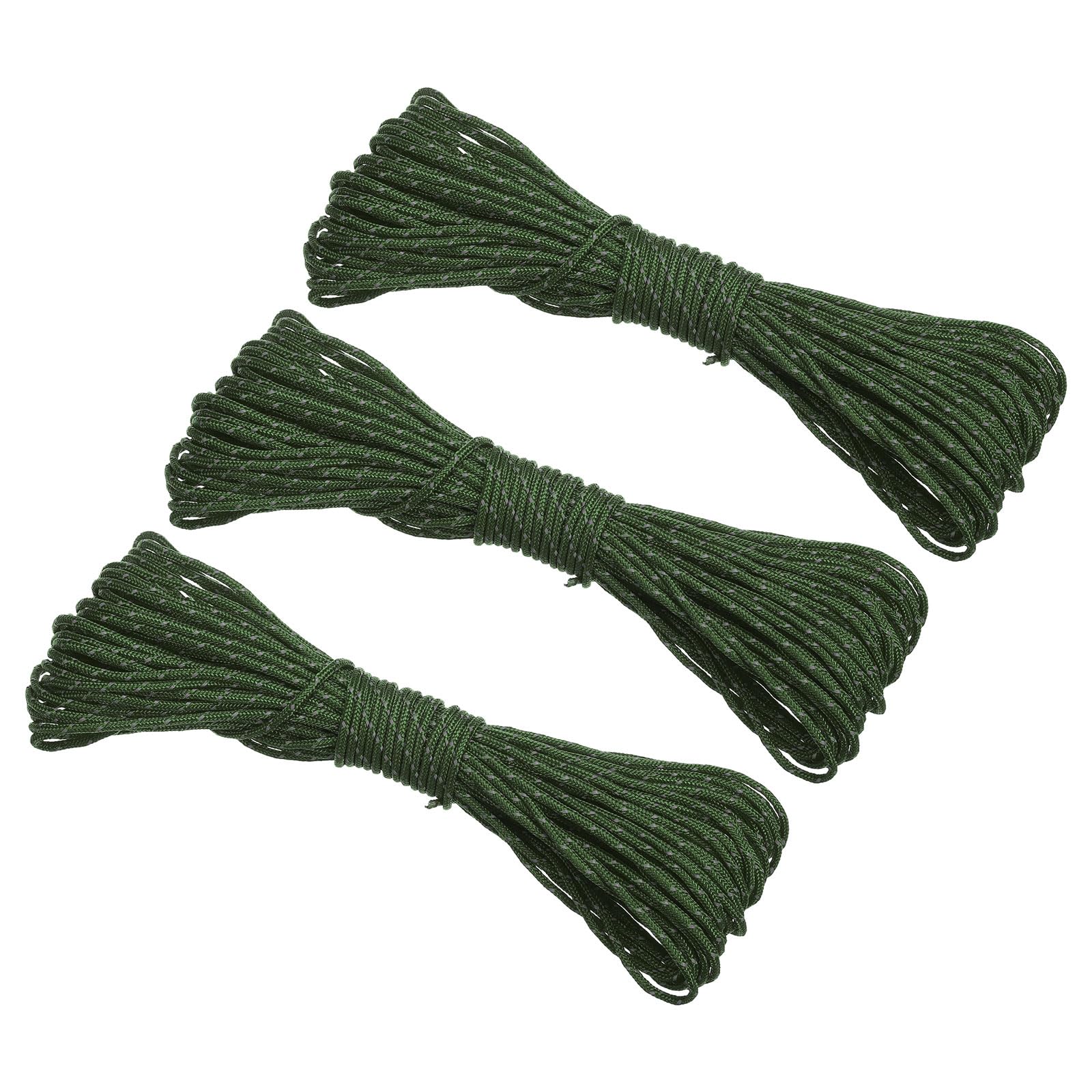 PATIKIL 65 Feet Reflective Guyline Camping Paracord 3mm,3 Pack Tent Cord Guyline Rope Nylon Paracord Rope for Camping Tent Tarp Hiking, Army Green (20M)