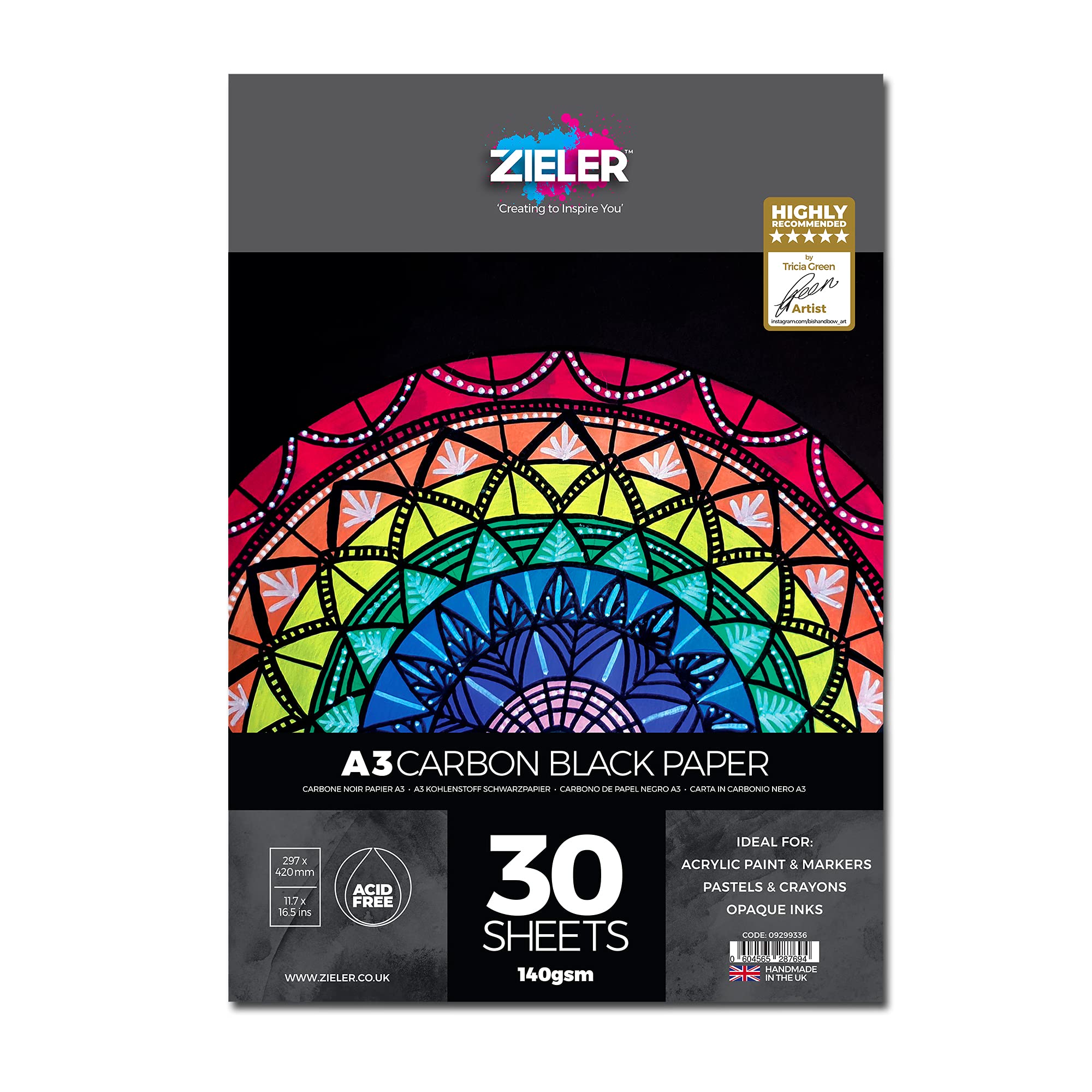 Black Paper Pad by Zieler® | Smooth, Black 140gsm Sheets (A3)