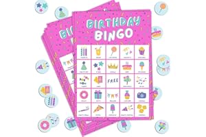 Markt Pink Birthday Bingo, 23 Players, Indoor Party Game, Bingo Cards & Stickers