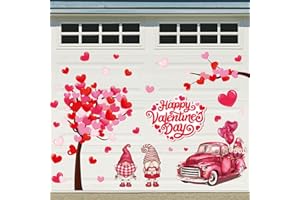 Whaline 51Pcs Valentine's Day Garage Decoration Magnet Sticker Love Tree Garage Door Decal Heart Gnome Truck Magnet Refrigerator Sticker for Wedding Anniversary Party Home Decor