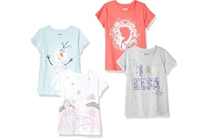 Amazon Essentials Disney | Marvel | Star Wars | Frozen | Princess Girls and Toddlers' Short-Sleeve T-Shirts, Multipacks