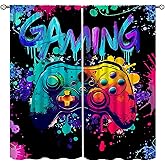 ICMOLYYENLO Game Curtains Cartoon Gamepad Boy Girls Teen Bedroom Neon Decorative Curtains for Kitchen Living Room Curtain Set 2 Panels 42x45 Inch