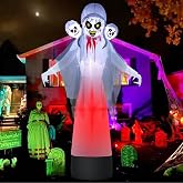 GIFTFIND 8.6FT Halloween Inflatable Grim Reaper Ghost with Skull Heads | Towering grim reaper ghost with creepy skull heads creates a terrifying centerpiece for Halloween outdoor decorations.
