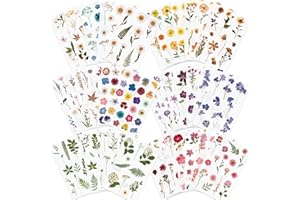 Knaid Pressed Flower Themed Stickers (Assorted 486 Pieces, 36 Sheets) Dried Floral Resin Stickers Decals Botanical Journaling Sticker for Scrapbook Supplies Junk Journal Bullet Journal Planner Laptop