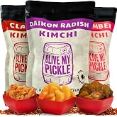Olive My Pickle Fermented Kimchi Variety Pack - 48 oz | 3 Pack Classic, Cucumber Kimchi &amp; Daikon Radish Kimchi | Napa Cabbage Fresh &amp; Flavorful Korean Kimchi with Natural Probiotics for Gut Health