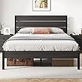 Fluest Queen Bed Frame with Headboard and Footboard, Metal Platform Bed Frame with Under Bed Storage, All-Metal Support System, No Box Spring Needed, Easy Assembly,Rustic Grey