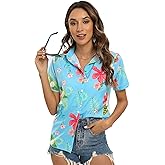 Blueleaf Hawaiian Shirts for Women Short Sleeve Button Down Shirts Women's Beach Aloha Tropical Floral Shirts