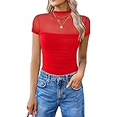 Avidlove Women's Short Sleeve Bodysuit Turtle Neck Body Suits Mesh One Piece Going Out Tops