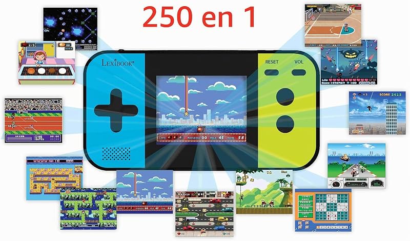 Compact Cyber Arcade Consola de Juegos portátil, 250 Juegos, LCD, con Pilas, Videojuego niño Adolescente, Negro / Azul / Verde, JL2377LXB