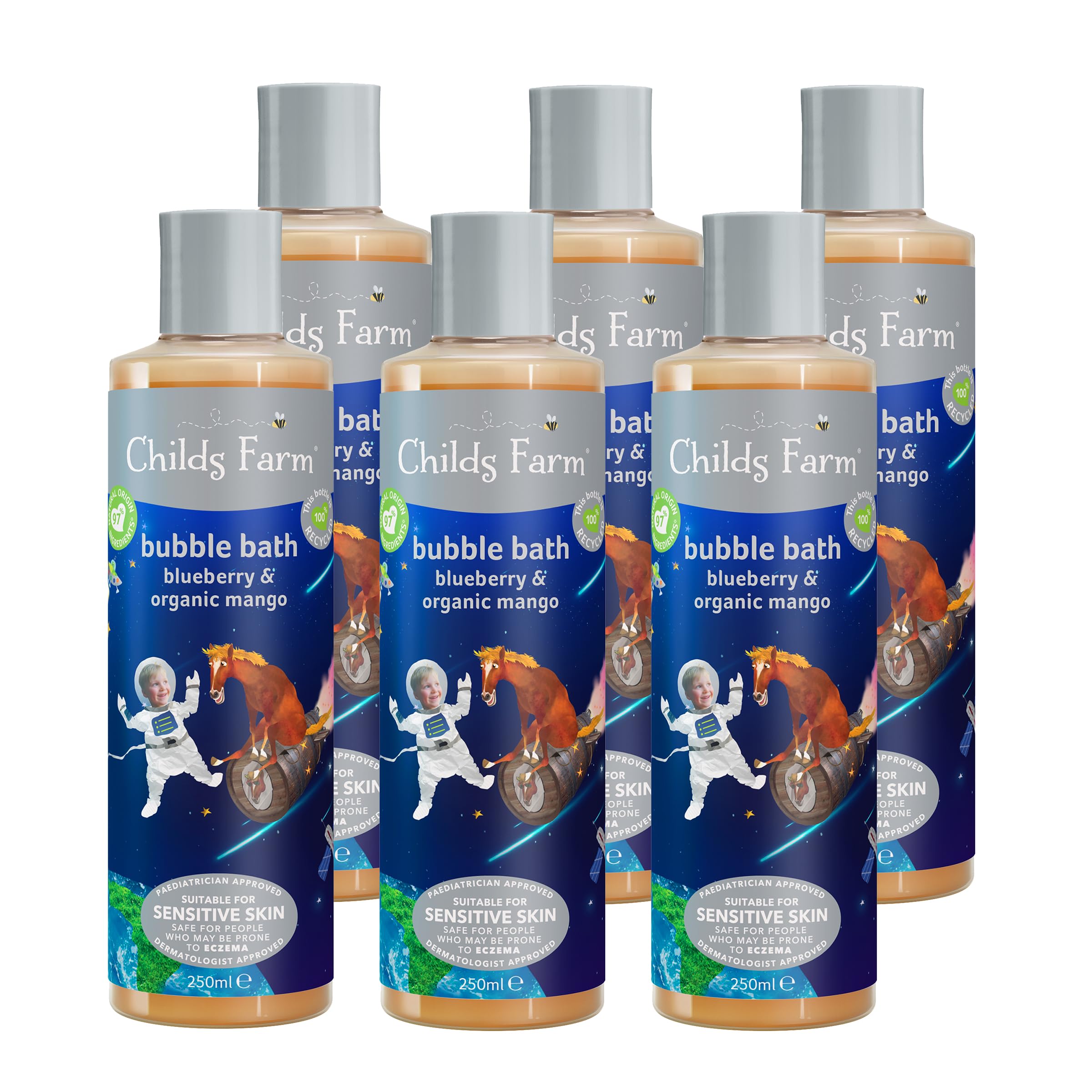 Childs Farm | Kids Bubble Bath | Blueberry & Organic Mango | Gently Cleanses & Soothes | Suitable for Dry, Sensitive & Eczema-prone Skin | Multipack of 6 x 250ml