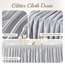 6ft Length Glitter Silver Table Skirt Rectangle