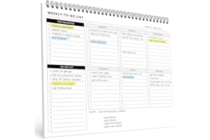 Of a Happy Kind Weekly To Do List Spiral Planner Pad - 8.5x11 52 Sheets - Desk Notepad with Multiple Sections - Undated Planning Notebook Checklist, Todo Agenda Plan