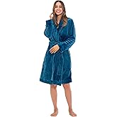 Turquaz Robes For Women, Womens Fleece Shawl Collar Soft Plush Knee Length Spa Robe