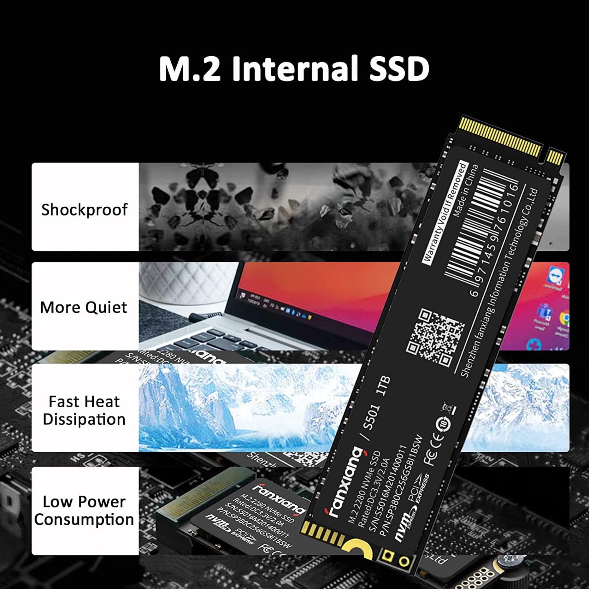 fanxiang S501 1TB NVMe SSD 3D NAND 1.3 PCIe Gen3x4 M.2 2280 Internal Solid State Drive (Read/Write Speed up to 2,150/1,600 MB/s) Compatible with Laptop & PC Desktop