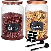 SAIOOL 2-Pack Striped Borosilicate Glass Airtight Canisters - Big mouth Large Capacity, Acacia Wood Lid, Food Storage Jars for Flour, Pasta, Pantry Organization (1 Gallon (2 Striped pack))