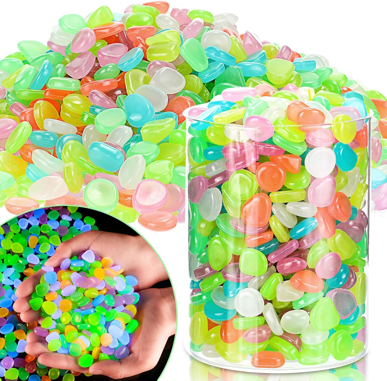 Hardscaping Materials - Sasylvia 1925 Pcs Glow in The Dark Rocks Stones Glowing Pebbles Luminous Fish Tank Rocks Fairy Garden Decorative Stones for Outdoor Aquarium Yard Decor Lawn Walkway Pathway Indoor (Multi Color)