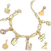 Personalized Engraved Gold Charm Bracelet for Mom, Gifts for Women, Gift for Grandma, Unique Birthdays Teen Girls, Valentines Day, Anniversaries, Graduation, Handmade Jewelry for Her - P-CHARM-MIX-BR