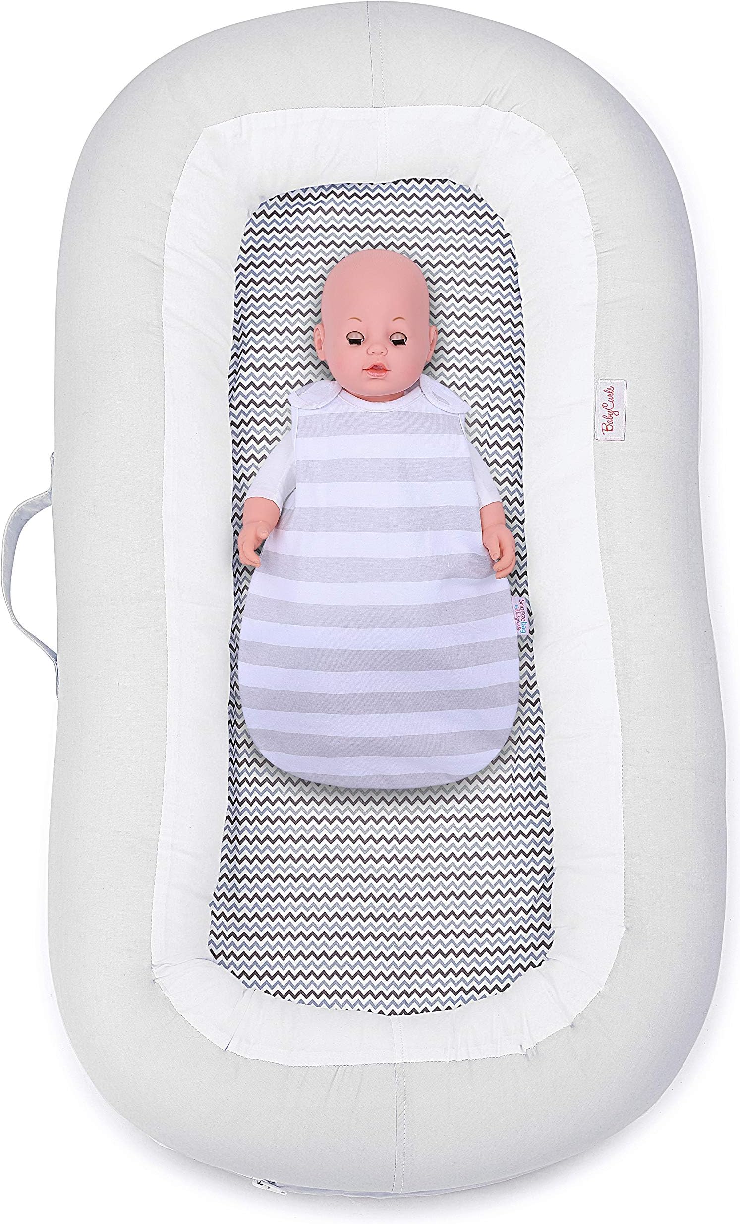 Babycurls Baby Sleep Nest Sleeping Pod Multi-Function Portable Cocoon Washable 100% Soft Cotton Newborn 0 Months + (Grey Chevron)