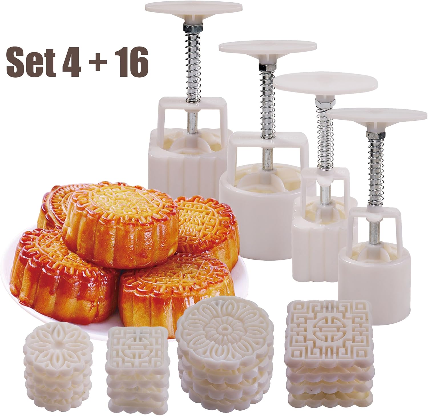 2 Sets Mooncake Mold Press With 12 Stamps & 4 Silicone Pumpkin Cupcake