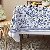 Virtumob Rectangle Tablecloth - 60 x 84 Inch Blue Floral Rustic Tablecloth Classic French Country Printed Table Cover for Farmhouse Decoration, Suitable for Home, Kitchen Dining