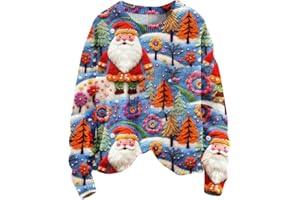 QotLoyi Ugly Christmas Sweater Women Trendy 3D Graphic Crewneck Sweatshirt Oversized Long Sleeve Tops Funny Xmas Pullover