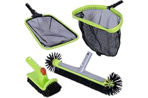 Sepetrel Deluxe Swimming Pool Cleaning Kit Including Professional Leaf Skimmer Net,Half-Depth Fine Mesh Net,17.5" Pool Brush Head & Hand Scrub Brush(NO Pole)