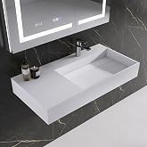 36"x18" Wall Mount Bathroom Sink, Solid Surface Lavamanos De Ba&ntilde;o Modernos | MEDUNJESS Floating Vanity Sink, Stone Resin Rectangular Vessel Sink for Bathroom, Modern Trough Design