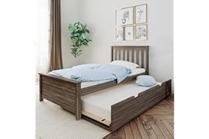 Max & Lily Twin Bed, Wood Bed Frame with Headboard For Kids with Trundle, Slatted, Clay