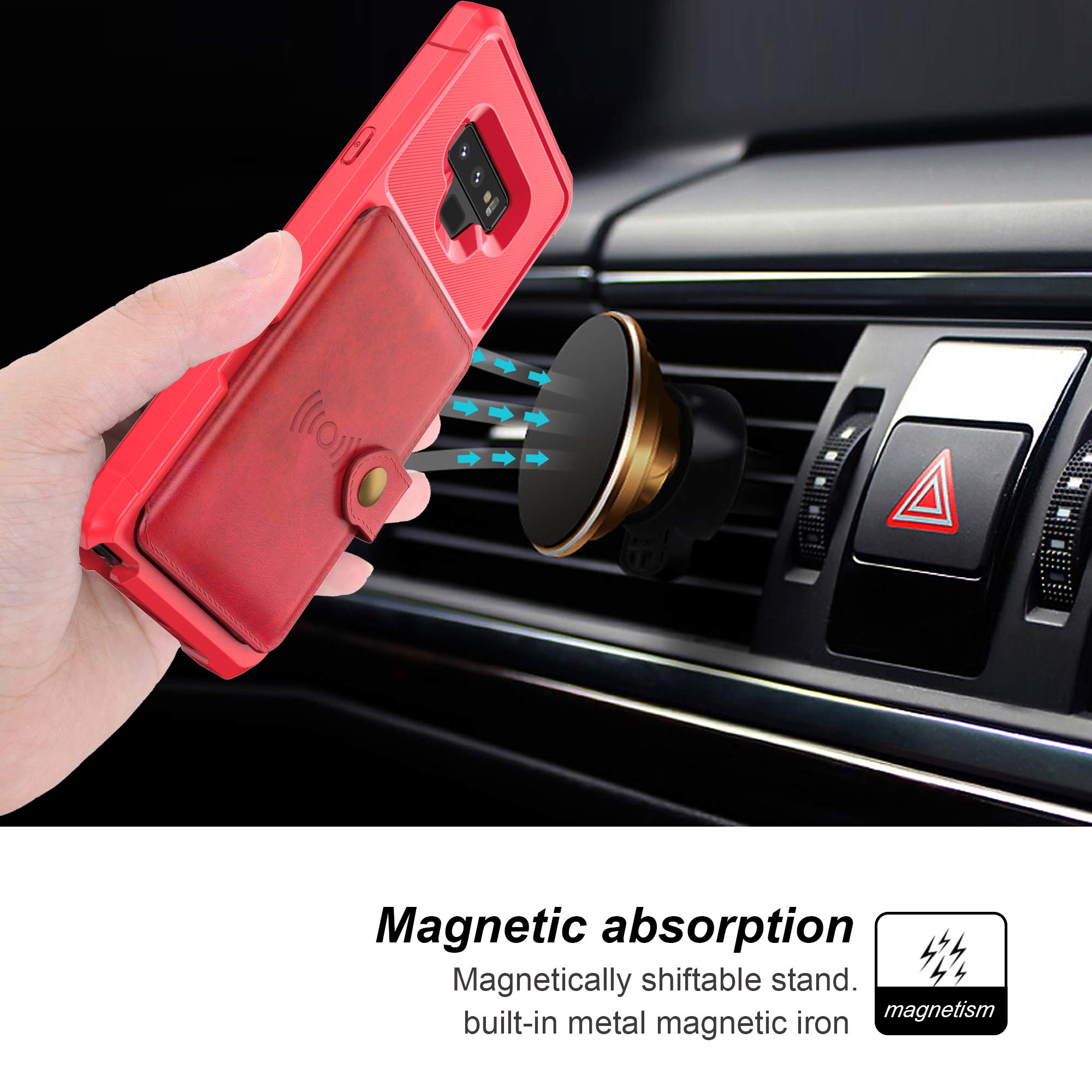 YNBY Galaxy S9 Plus Case, Sumsung S9 Plus Wallet Flip Leather Kickstand Fit Magnetic Car Charger Mount Slim Durable Shockproof Protective Case Cover with Card Holder (Red)