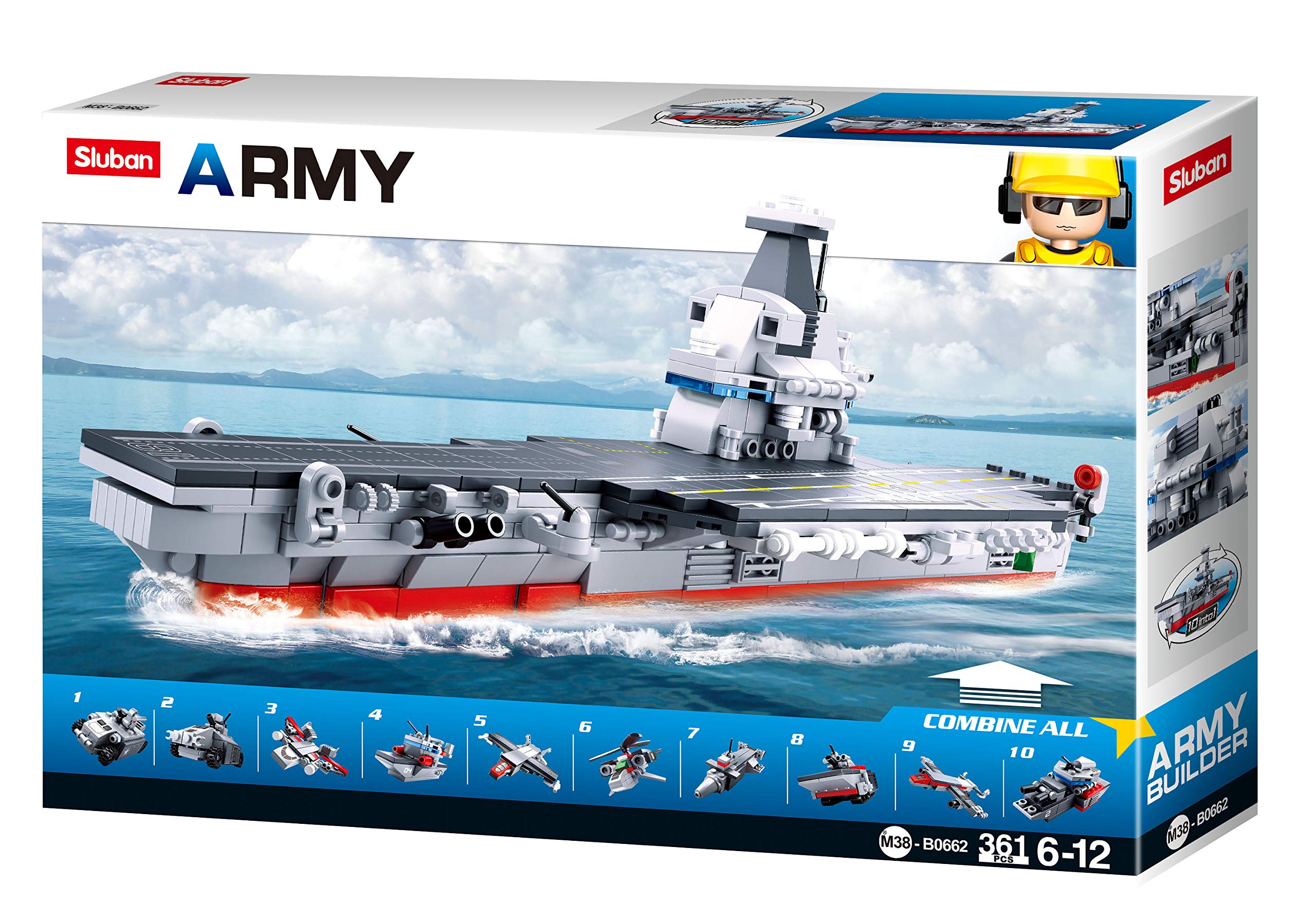 Sluban -Army-10 in 1 Aircraft Carrier (Gift Box Packing) 361pcs, M38-B0662, Multi-Colour