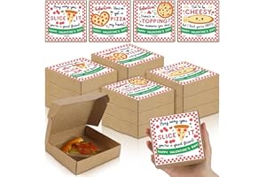 Nuogo 60 Pcs Valentine's Day Small Pizza Box 3.94 x 3.94 x 1.18 Inch Mini Pizza Box with Sticker Cookie Boxes Takeout Boxes for Valentine's Day Celebrations Picnic Birthdays Party Favors
