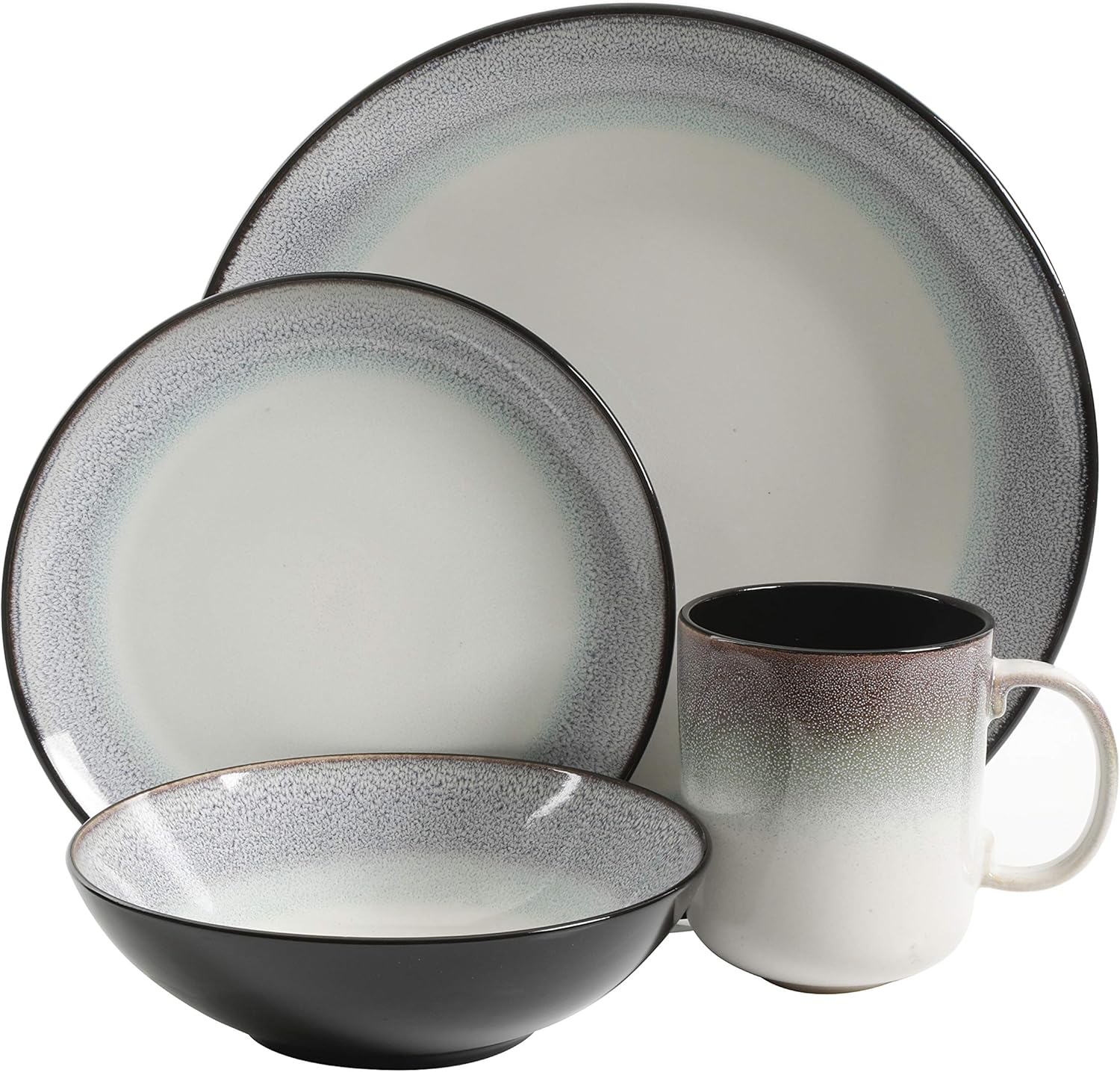  | Gibson Elite Rings of Saturn Round Reactive Glaze Stoneware Dinnerware Set, Service for Four (16pcs), Teal Blue: Dinnerware Sets