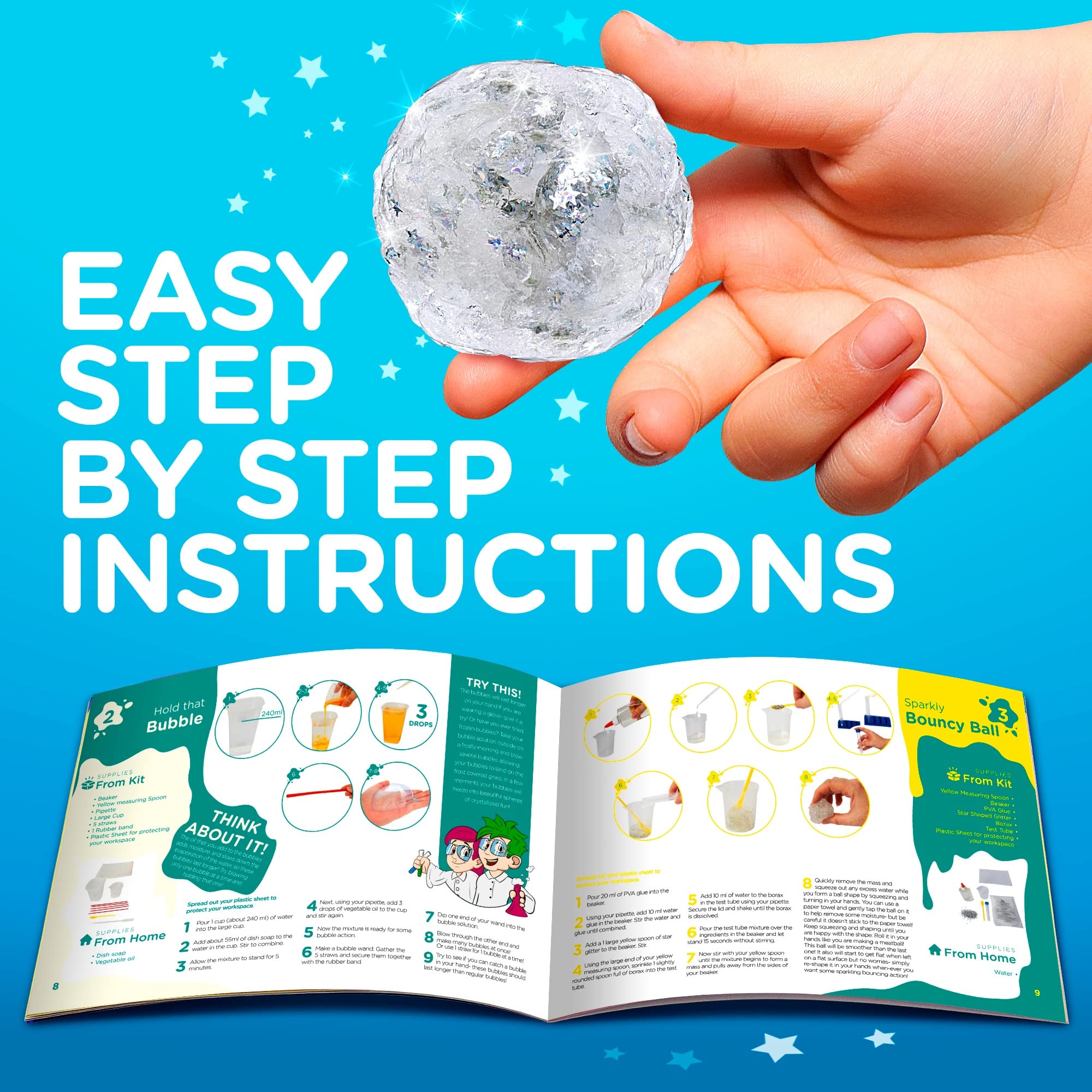 Science Kit for Kids Ages 5+ - Over 20 Experiments, Fireworks, Lava Lamp, Bouncy Ball, Fizzy Art, Sizzling Snowballs, Paint Lab, Tornado & More! Gift for Children 5,6,7,8-12 Years Old.