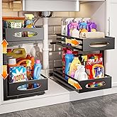 mixeshop Under Sink Organizer, 2 Tier Under Sink Organizers and Storage, Adjustable Height, Slide out Metal Cabinet Organizers, Pull out Cabinet Storage Drawer Shelf for Kitchen Bathroom Black 2Pack