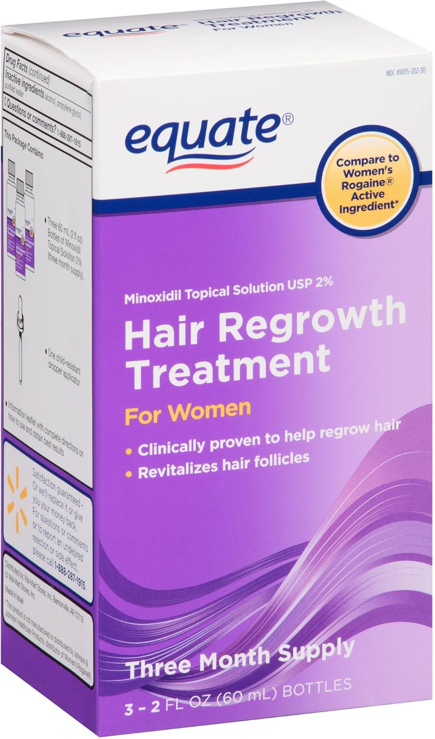 Equate - Hair Regrowth Treatment for Women with Minoxidil 2%, 3 Month Supply( 3 - 2oz bottles ) by Equate: Health & Personal Care