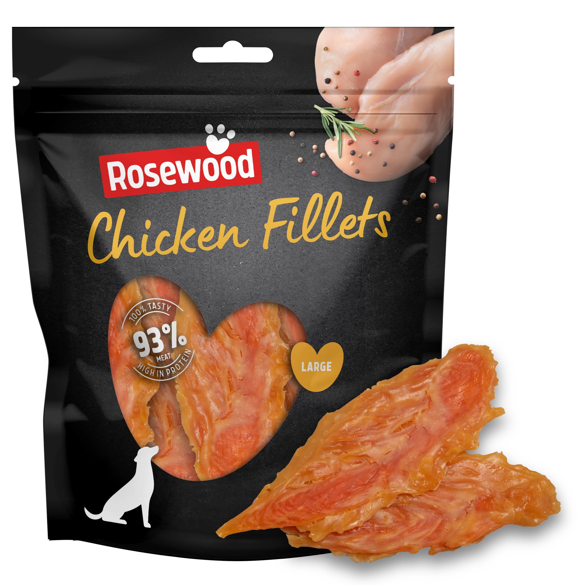 Rosewood Chicken Fillets for Dogs - Made with Real Meat, Rawhide Free Chews, Grain Free, High Protein, Healthy Dog Treats (320g Value Pack)